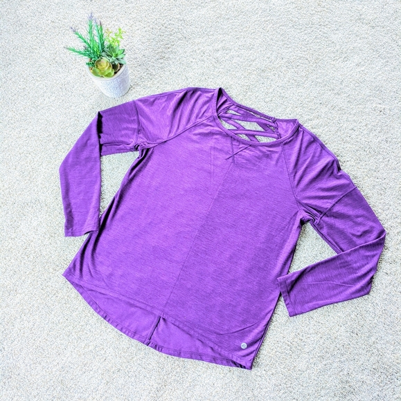 Prana Tops - Purple Prana Long Sleeve Workout Top Criss Cross Back